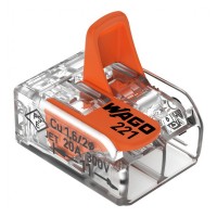 Клемний блок 2х 0.2...4мм2, для мідних пров.однож./багатож., WAGO, прапорці-затискачі, компактний Клемний блок 2х 0.2...4мм2, для мідних пров.однож./багатож., WAGO, прапорці-затискачі, компактний