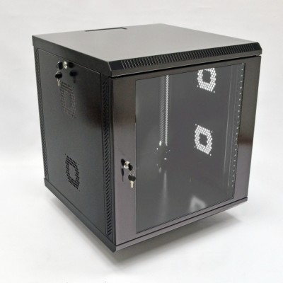 Шафа 19'' 12U, 600х500х640 мм (Ш*Г*В) серверна настінна чорна CMS акрилове скло 