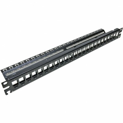 Патч-панель 19" на 24 модуля Keystone, высотой 1U із заднім організатором, чорна