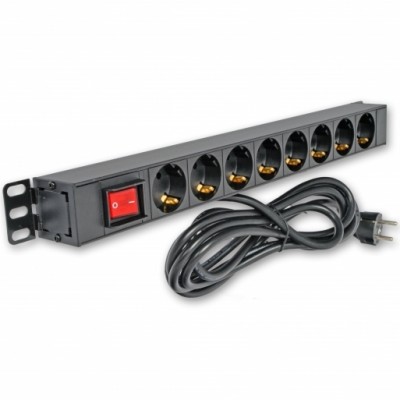 Блок 19 "на 8 розеток, 10А, з вимикачем, шнур 3 м, 1U