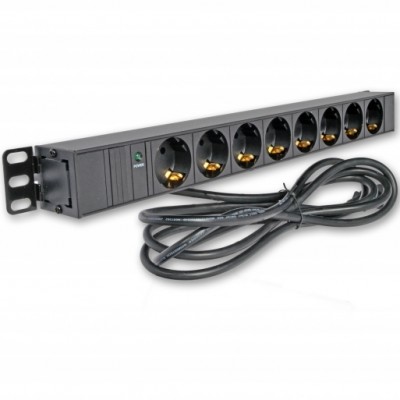Блок 19 "на 8 розеток, з індикатором, шнур 3 м з вилкою С14 для UPS, 10А, 1U