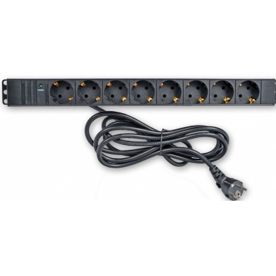 Блок 19 "на 8 розеток, 16А, індикатор мережі, шнур 3 м, 1U