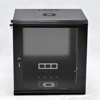 Шафа 19'' 12U, 600х600х640 мм (Ш * Г * В) серверна настінна чорна CMS акрилове скло 