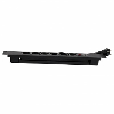 19 "2U блок 6 розеток, 3м євровилками, 8А (0,5 мм2), викл., Запоб., Чорний.