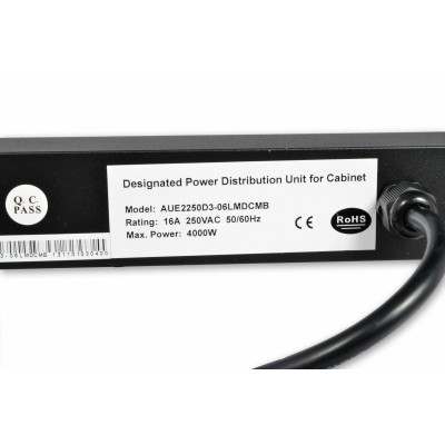 Блок 19 "на 6 розеток, 16А, з вимикачем, шнур 3 м, 1U