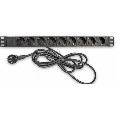 Блок 19 "на 9 розеток, з індикатором, шнур 3 м, 16А, 1U