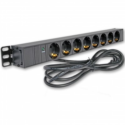 Блок 19 "на 8 розеток, з індикатором, шнур 3 м з вилкою С14 для UPS, 10А, 1U