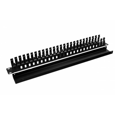 Кабельний організатор 1U, металевий, перфорований, чорний (H-44 mm)