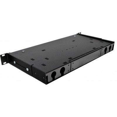 Патч-панель 24 порти SC-Simpl./LC-Dupl./E2000, пуста, кабельні вводи для 2xPG13.5 та 2xPG11, 1U, чорна