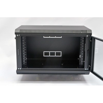 Шафа 19'' 6U, 600х350х373 мм (Ш*Г*В) серверна настінна чорна CMS акрилове скло 