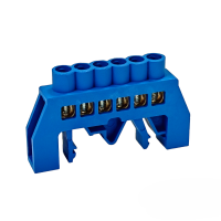 Шина нульова ізольована на DIN-рейку (універсальна) 6 отв., блакитна Шина нульова ізольована на DIN-рейку (універсальна) 6 отв., блакитна